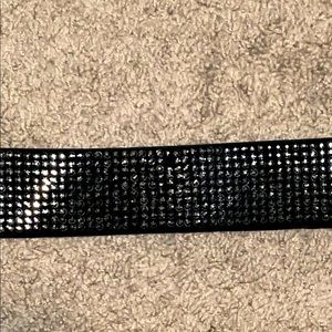White House Black Market Black Rhinestone Elastic Belt, Size L